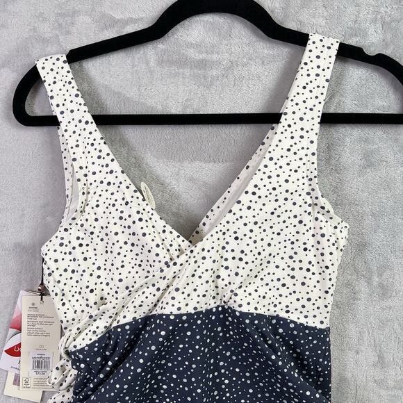 Calia Wrap Tie One Piece Swimsuit Women's 6 NWT Dotted White/Blue Summer V Neck - Picture 12 of 16